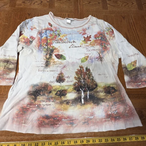 C J Banks 3/4 Sleeve Top Autumn Time Romance Plus Size 1X - Picture 1 of 10